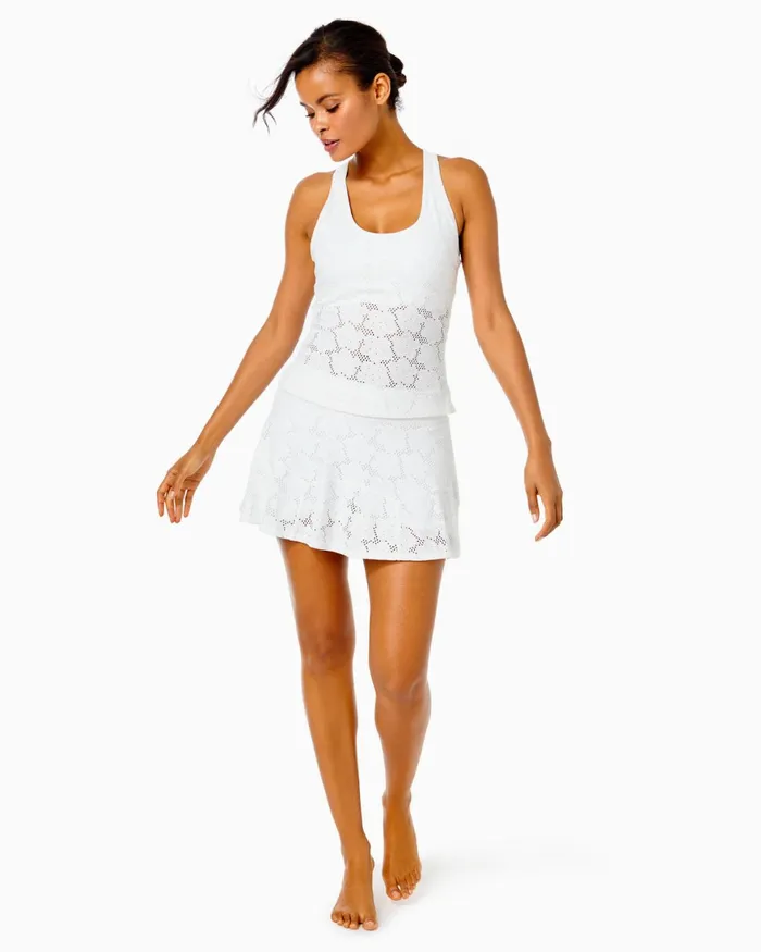 Bottoms Women Lilly Pulitzer Luxletic Corrine Skort Resort White Floral Stretch Eyelet Jacquard