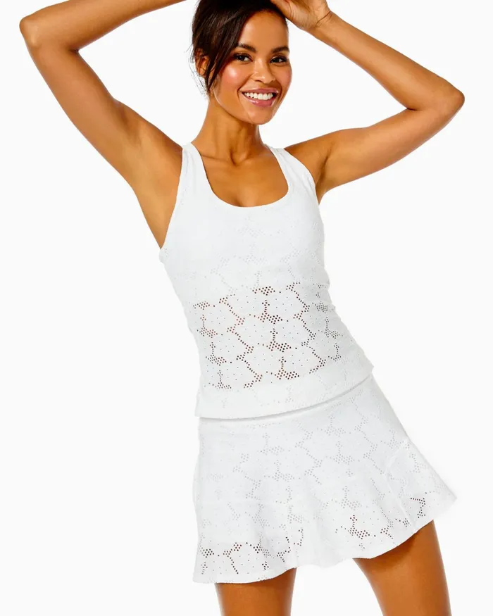 Bottoms Women Lilly Pulitzer Luxletic Corrine Skort Resort White Floral Stretch Eyelet Jacquard