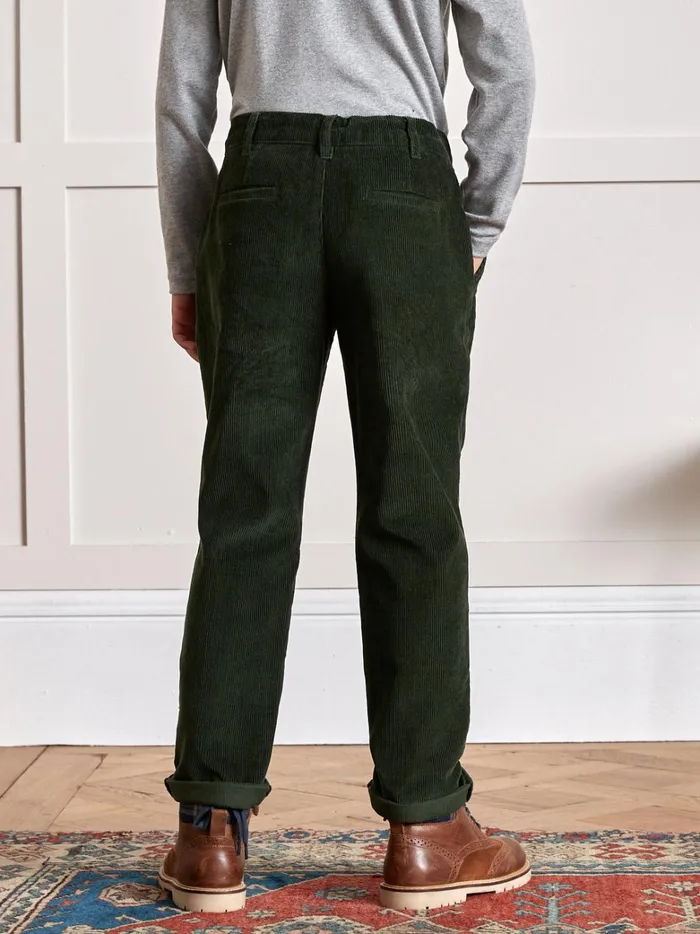Boys Clothing Cyrillus Corduroy Chino Trousers Vert Chasse