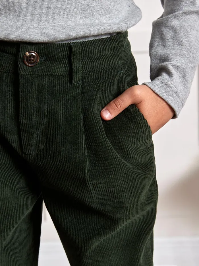 Boys Clothing Cyrillus Corduroy Chino Trousers Vert Chasse