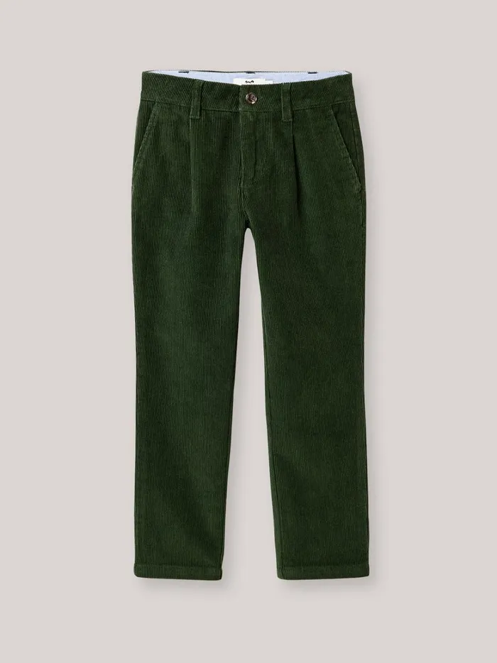 Boys Clothing Cyrillus Corduroy Chino Trousers Vert Chasse