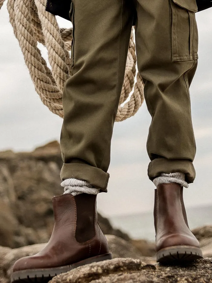 Boys Shoes Cyrillus Leather Chelsea Boots Chocolat