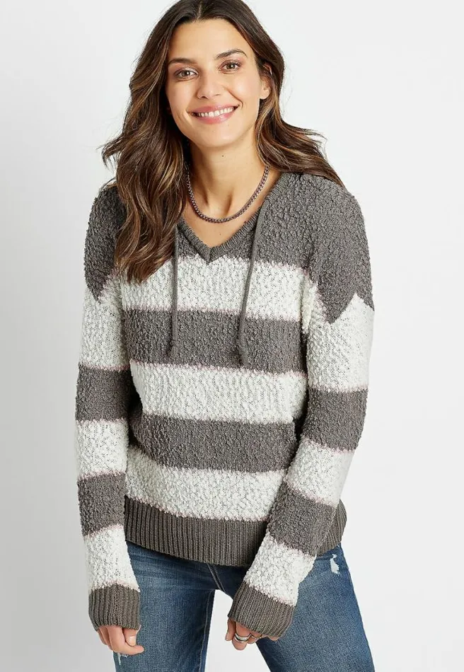 Brown Stripe Hooded Pullover Sweater Women Maurices Tops