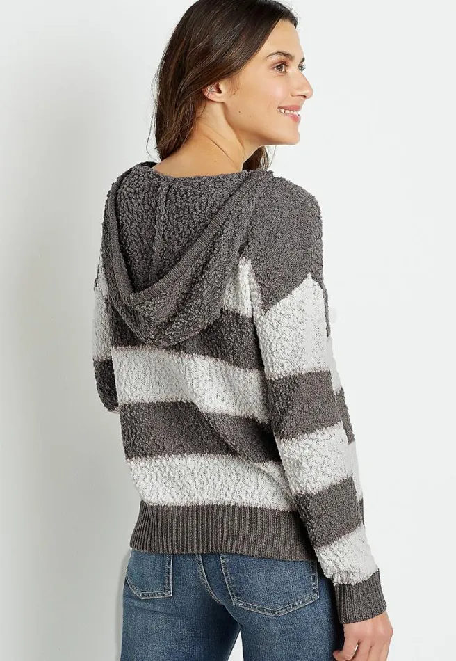 Brown Stripe Hooded Pullover Sweater Women Maurices Tops