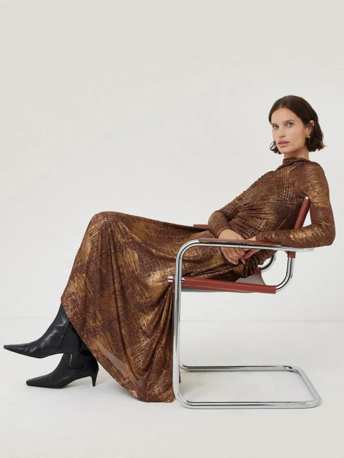 Brushed Bronze Draped Dress Bronze Women Jigsaw Party