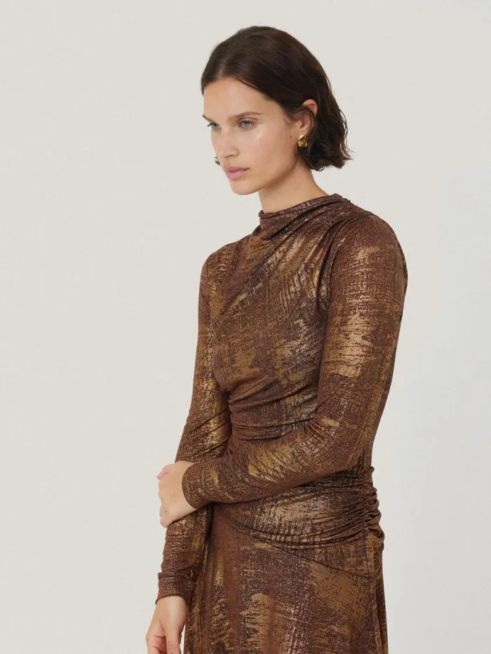 Brushed Bronze Draped Dress Bronze Women Jigsaw Party