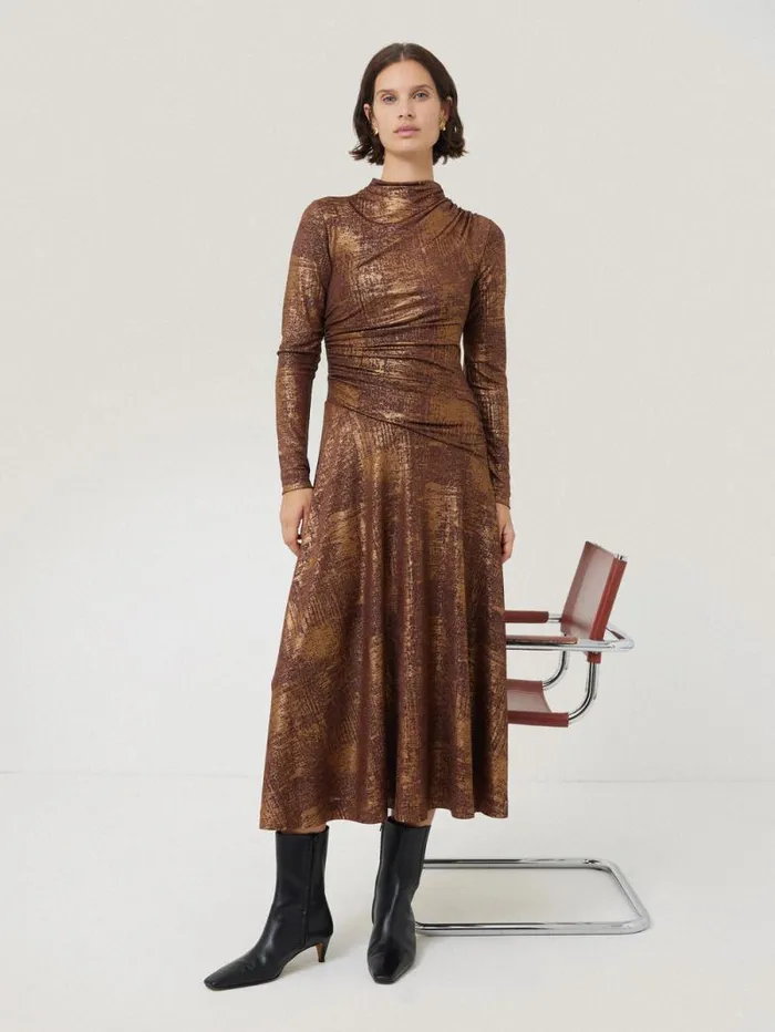 Brushed Bronze Draped Dress Bronze Women Jigsaw Party