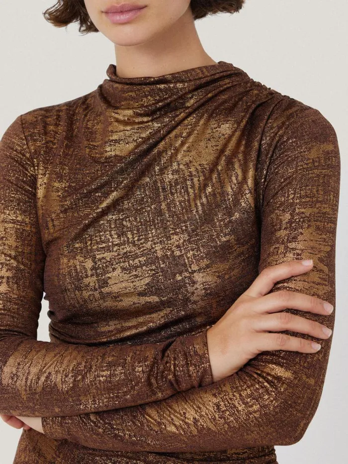 Brushed Bronze Draped Dress Bronze Women Jigsaw Party
