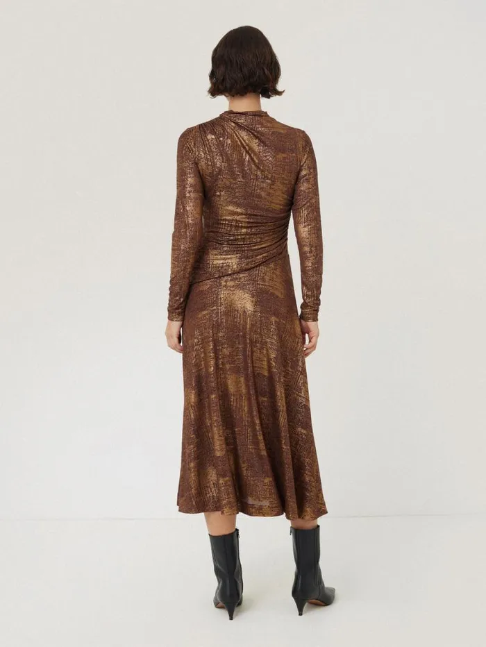 Brushed Bronze Draped Dress Bronze Women Jigsaw Party