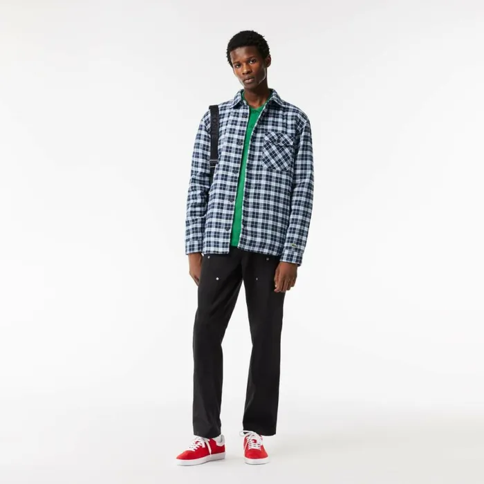 Button Down Shirts Men Lacoste Men039s Checked Overshirt With Quilted Lining Navy Blue White Qli
