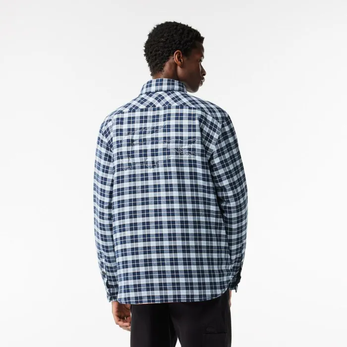 Button Down Shirts Men Lacoste Men039s Checked Overshirt With Quilted Lining Navy Blue White Qli