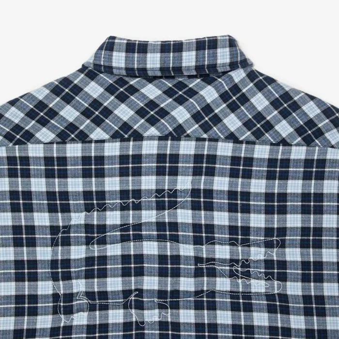 Button Down Shirts Men Lacoste Men039s Checked Overshirt With Quilted Lining Navy Blue White Qli