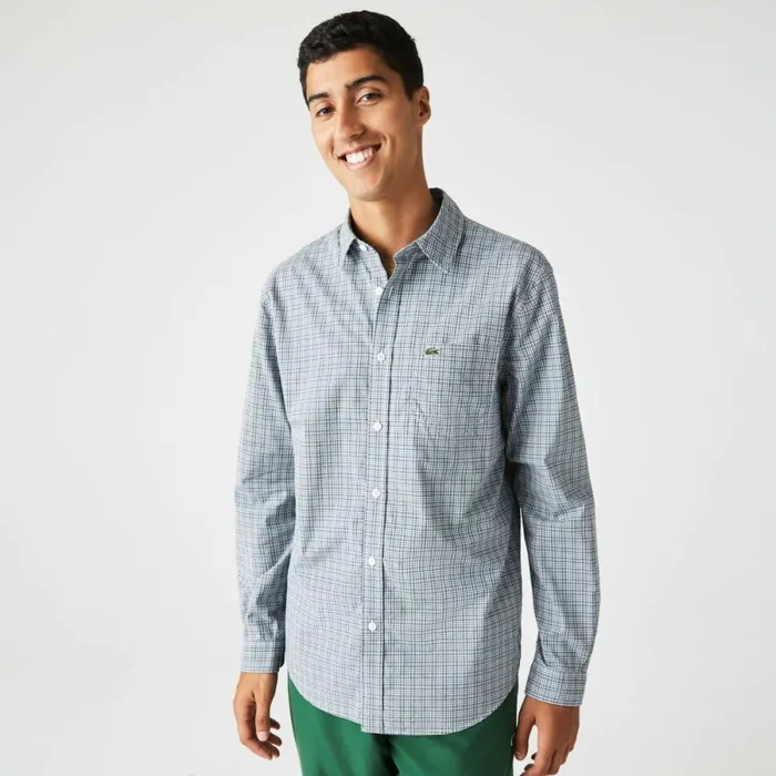 Button Down Shirts Men Lacoste Men039s Regular Fit Check Print Shirt White Green Yellow Tq1