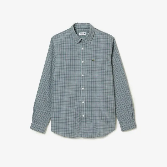 Button Down Shirts Men Lacoste Men039s Regular Fit Check Print Shirt White Green Yellow Tq1