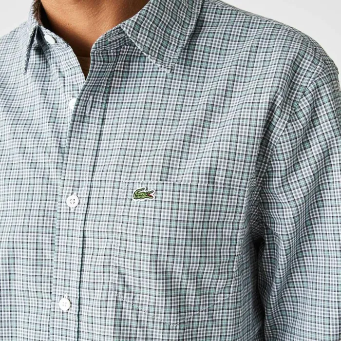 Button Down Shirts Men Lacoste Men039s Regular Fit Check Print Shirt White Green Yellow Tq1