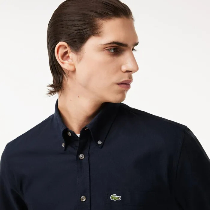Button Down Shirts Men Lacoste Men039s Regular Fit Cotton Oxford Shirt Navy Blue F2w