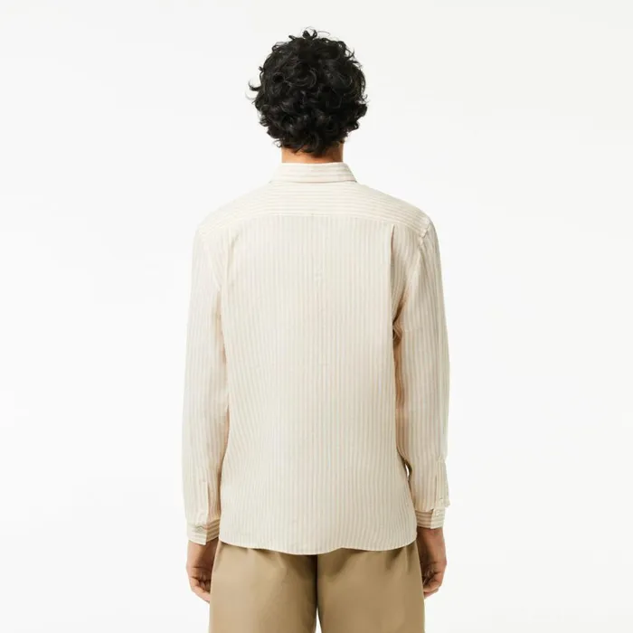Button Down Shirts Men Lacoste Men039s Regular Fit Linen Shirt White Beige Ir7