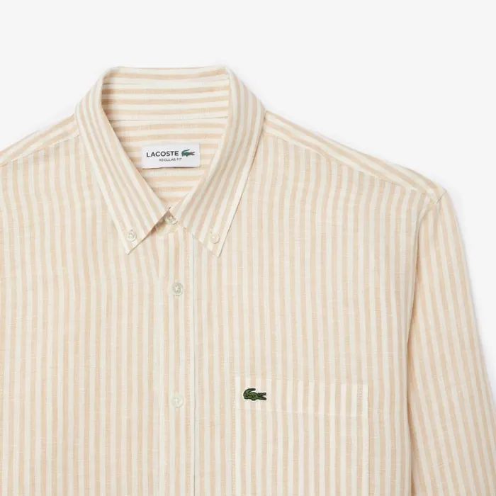 Button Down Shirts Men Lacoste Men039s Regular Fit Linen Shirt White Beige Ir7