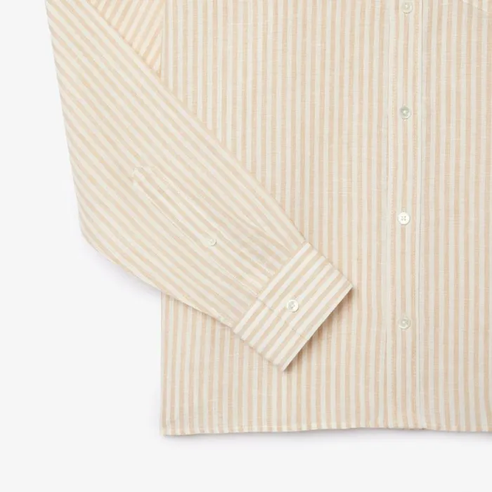 Button Down Shirts Men Lacoste Men039s Regular Fit Linen Shirt White Beige Ir7
