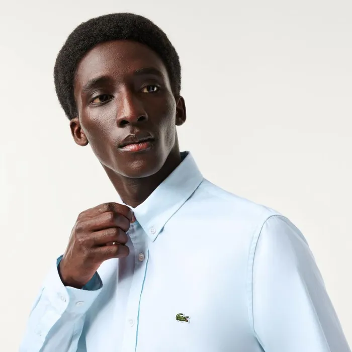 Button Down Shirts Men Lacoste Men039s Regular Fit Premium Cotton Shirt Pastel Blue Hbp