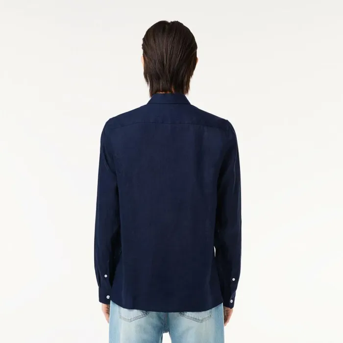 Button Down Shirts Men Lacoste Mens Linen Shirt Navy Blue 166