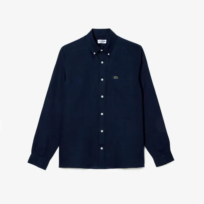 Button Down Shirts Men Lacoste Mens Linen Shirt Navy Blue 166