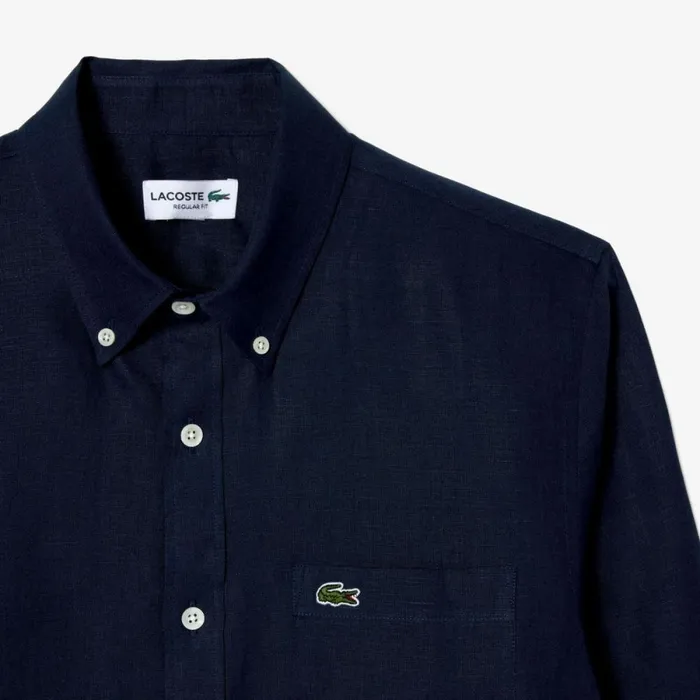 Button Down Shirts Men Lacoste Mens Linen Shirt Navy Blue 166