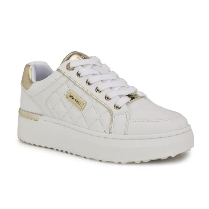 Cafee LaceUp Platform Sneakers Whitegold Women Nine West Flats Cafee LaceUp Platform Sneakers Whitegold Women Nine West Flats