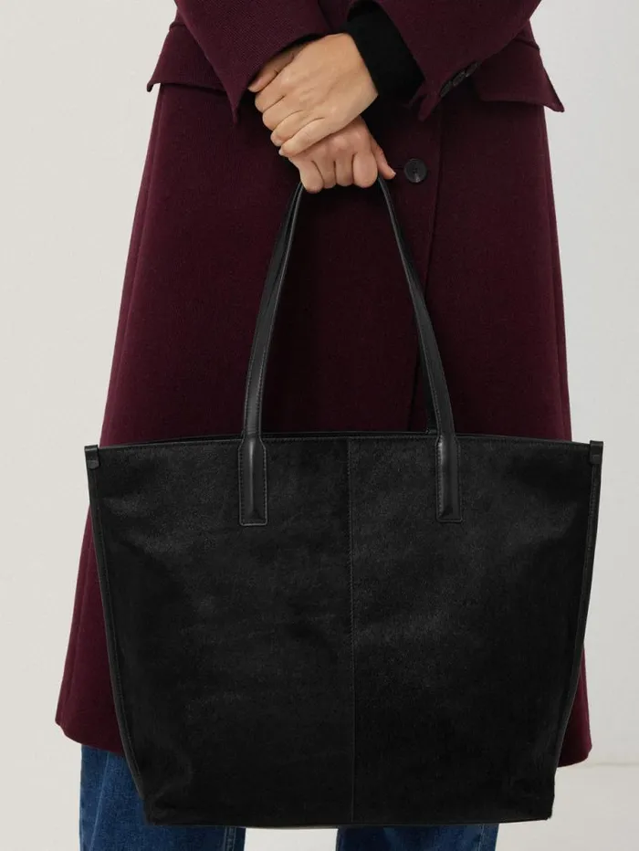 Calf Hair Leather Tote Black Women Jigsaw Bags