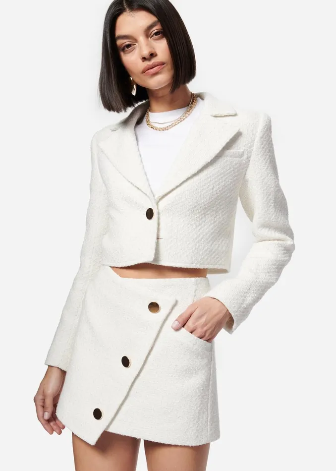 CAMI NYC Jackets and Blazers Women Briella Cropped Boucle Blazer Ceramic