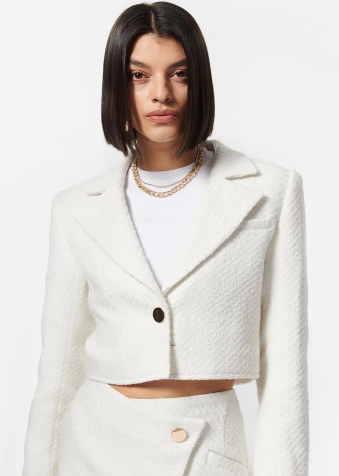 CAMI NYC Jackets and Blazers Women Briella Cropped Boucle Blazer Ceramic