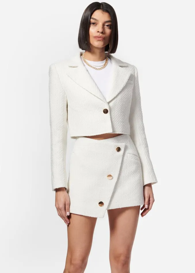 CAMI NYC Jackets and Blazers Women Briella Cropped Boucle Blazer Ceramic