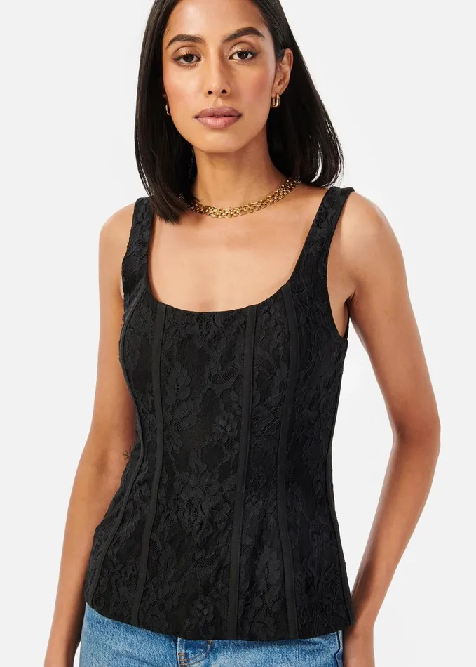 CAMI NYC Tops and Sweaters Women Rosario Lace Corset Black