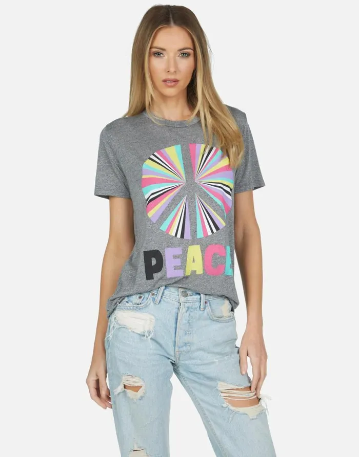 Capri Rainbow Ray Peace Heather Grey Women Lauren Moshi Short Sleeve