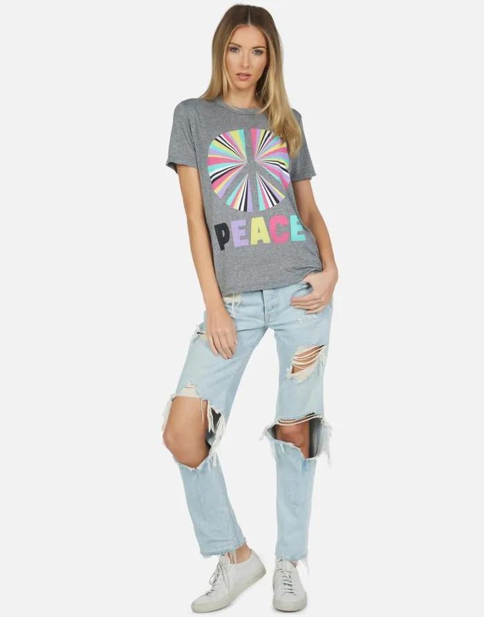 Capri Rainbow Ray Peace Heather Grey Women Lauren Moshi Short Sleeve