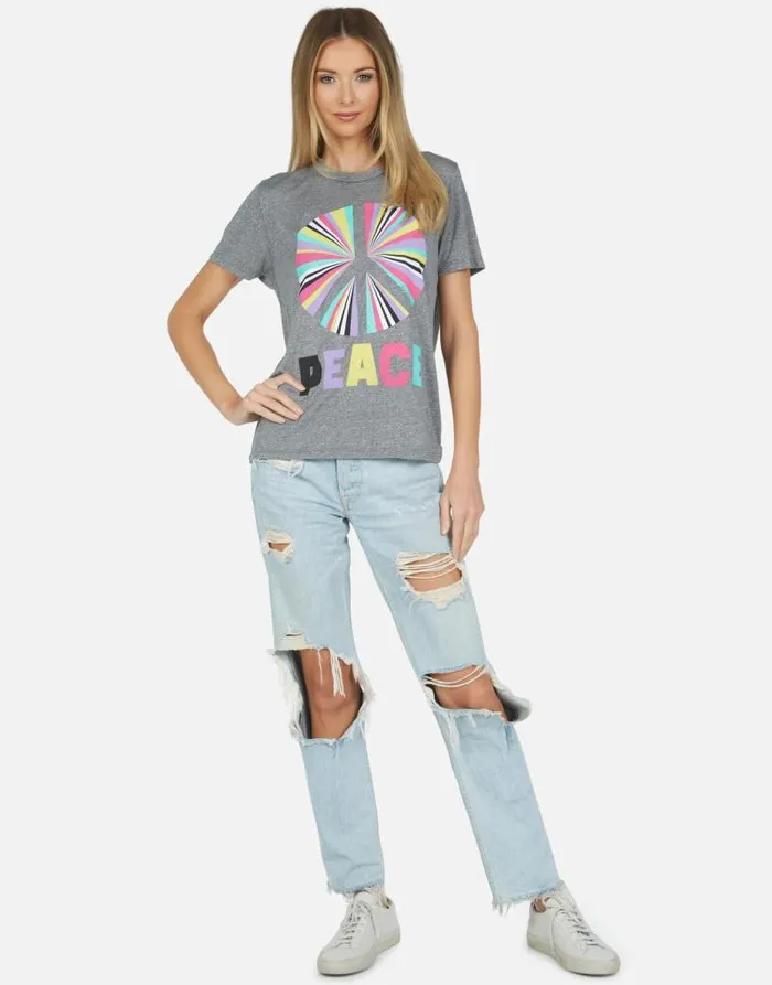 Capri Rainbow Ray Peace Heather Grey Women Lauren Moshi Short Sleeve