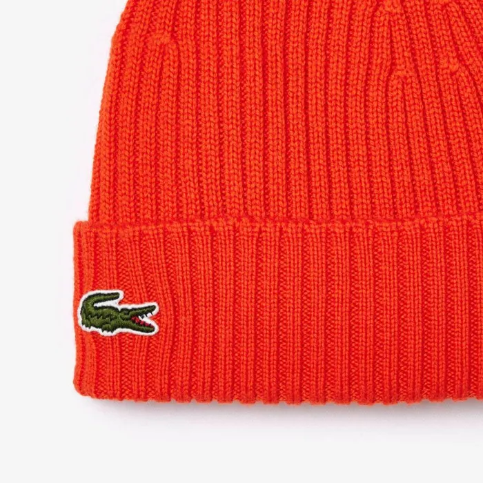 Caps and Hats MenWomen Lacoste Ribbed Wool Hat Sunrise Orange Sji