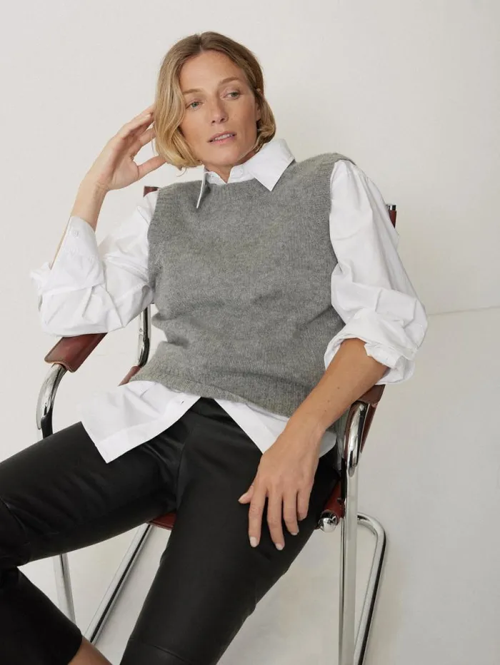 Cashmere Crew Neck Tank Grey Women Jigsaw Knitwear and Cashmere