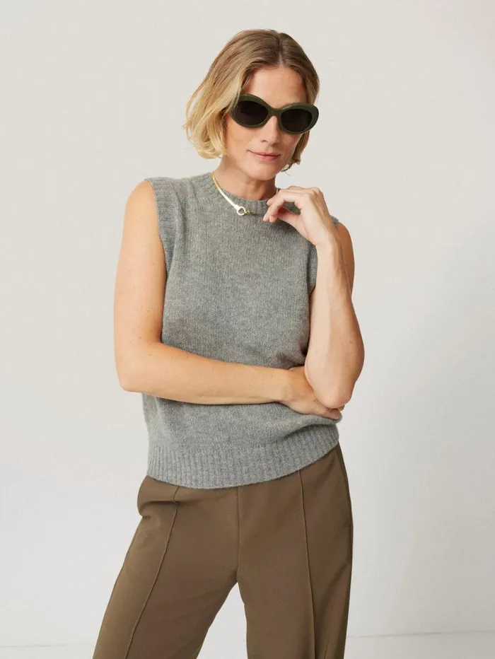 Cashmere Crew Neck Tank Grey Women Jigsaw Knitwear and Cashmere