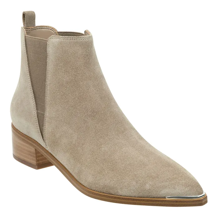 Casual Boots Marc Fisher Women Yale Pointy Toe Chelsea Bootie Taupe Suede