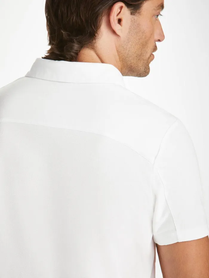 Casual Shirts Men Derek Rose Polo Shirt Ramsay Pique Cotton Tencel White