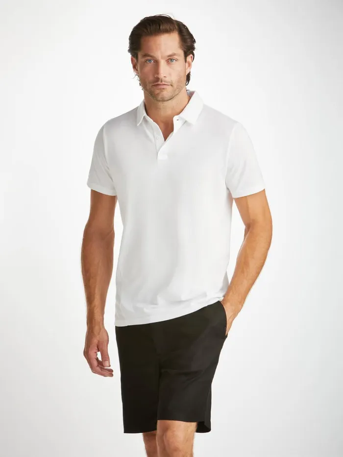 Casual Shirts Men Derek Rose Polo Shirt Ramsay Pique Cotton Tencel White