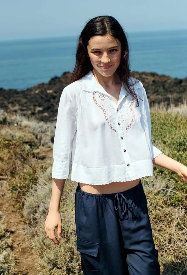 Cezanne White Cotton Bracelet Sleeve Top Women Ciao Lucia Long Sleeve Tops