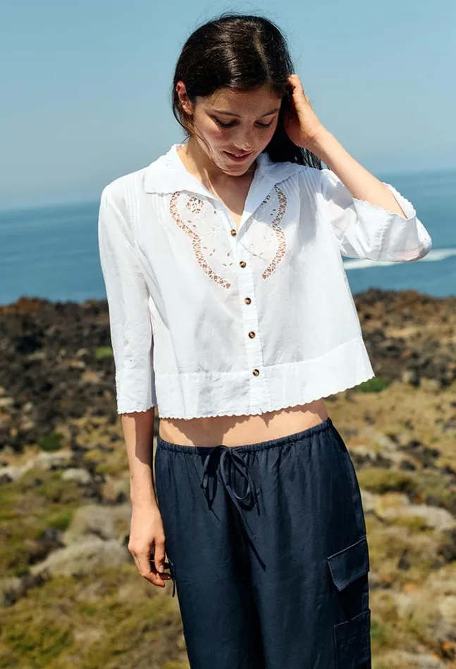 Cezanne White Cotton Bracelet Sleeve Top Women Ciao Lucia Long Sleeve Tops