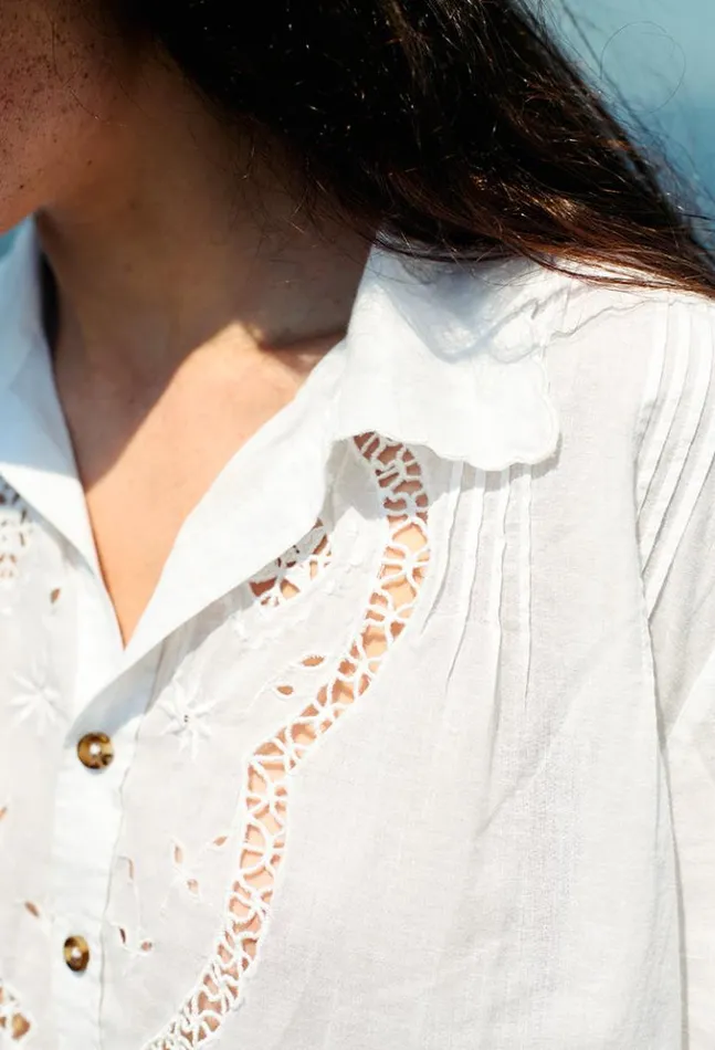 Cezanne White Cotton Bracelet Sleeve Top Women Ciao Lucia Long Sleeve Tops
