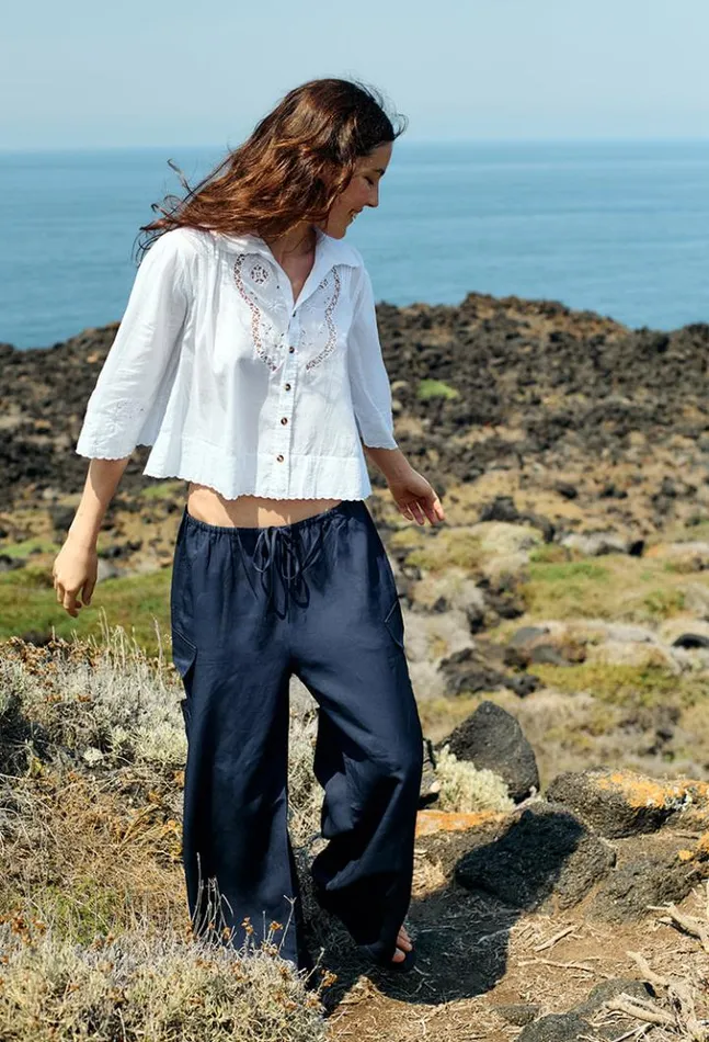 Cezanne White Cotton Bracelet Sleeve Top Women Ciao Lucia Long Sleeve Tops