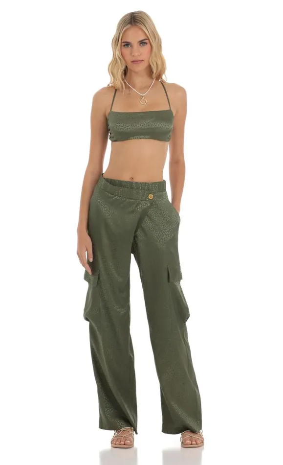 Cheetah Two Piece Set Green Women LUCY IN THE SKY Pants