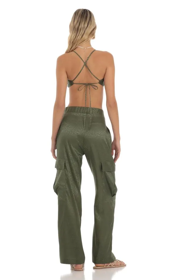 Cheetah Two Piece Set Green Women LUCY IN THE SKY Pants Cheetah Two Piece Set Green Women LUCY IN THE SKY Pants