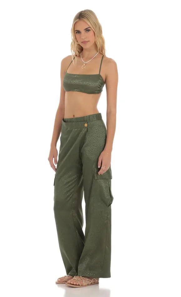 Cheetah Two Piece Set Green Women LUCY IN THE SKY Pants Cheetah Two Piece Set Green Women LUCY IN THE SKY Pants
