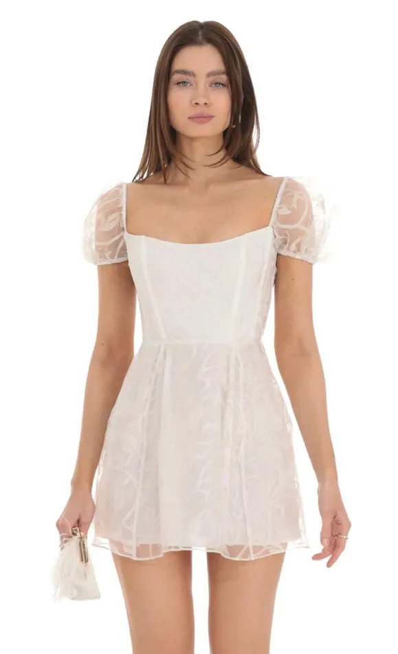 Chiffon Corset Puff Sleeve Dress White Women LUCY IN THE SKY Mini Dresses